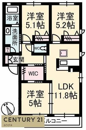 シャーメゾン東陽 B棟(3LDK/1階)の間取り写真