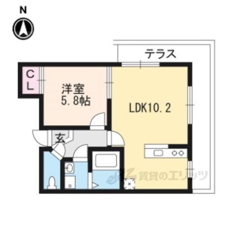 ポケットコート門跡町(1LDK/1階)の間取り写真