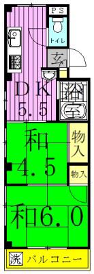 グリーンコーポ(2DK/3階)の間取り写真