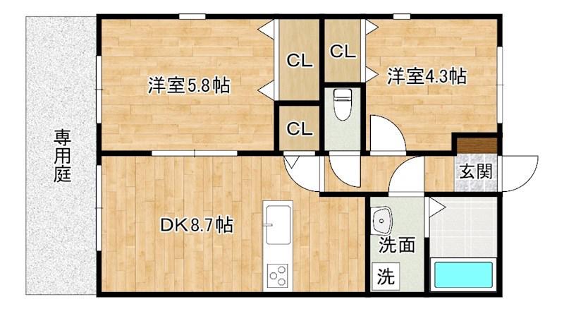 グランドハイツ ナカムラ(2DK/1階)の間取り写真