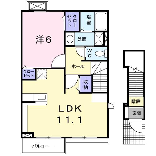 カーサ・ソーレ(1LDK/2階)の間取り写真