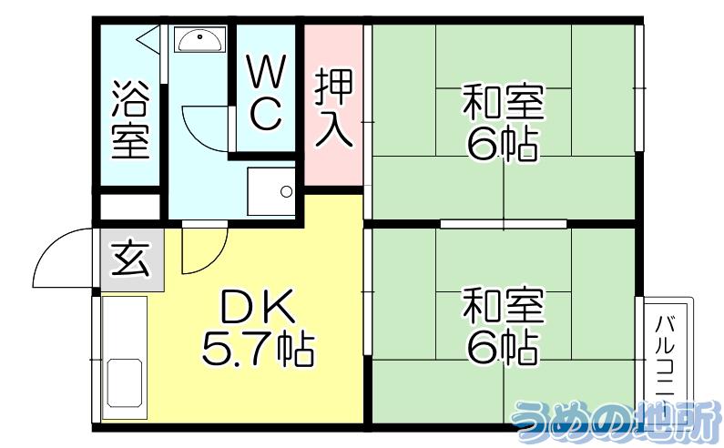 コーポ大塚(2DK/2階)の間取り写真