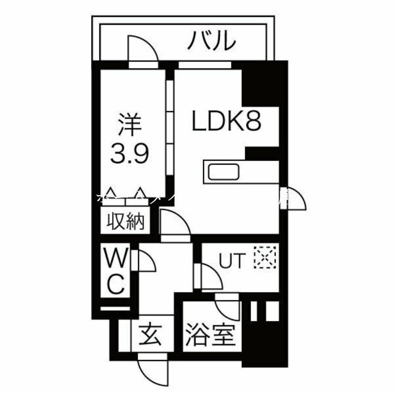 クリスタルガーデン栄町(1LDK/13階)の間取り写真
