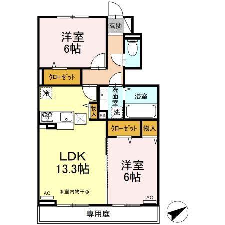けやき 弐番館(2LDK/1階)の間取り写真