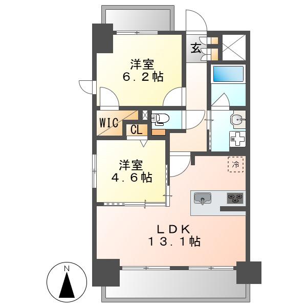 SーRESIDENCE亀島駅前BLAZE(2LDK/4階)の間取り写真