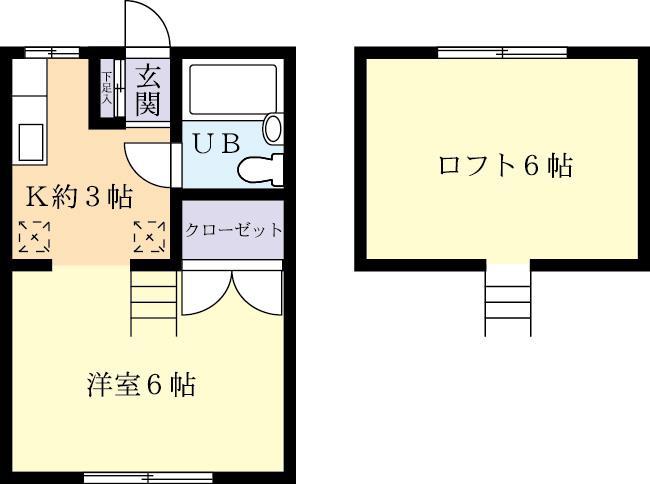 サンハイツ花畑(1K/2階)の間取り写真