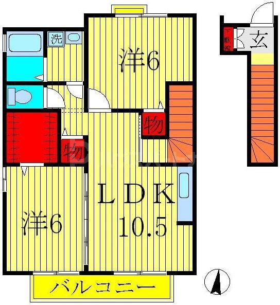 グリーンヴィラカラビナR(2LDK/2階)の間取り写真