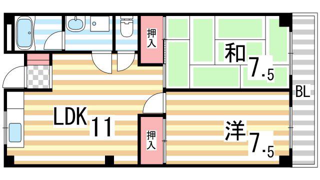 惣友ハイツ参(2LDK/4階)の間取り写真