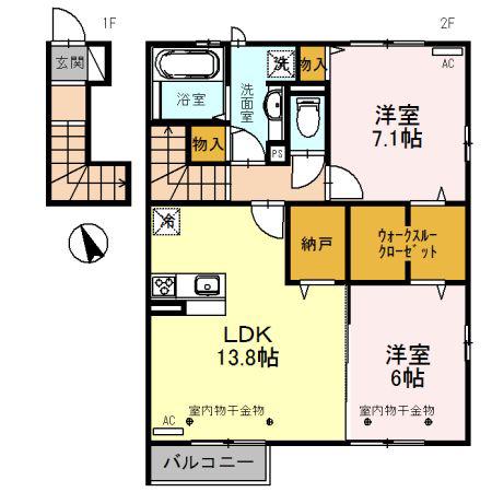 グラン ストリーツB(2LDK/2階)の間取り写真