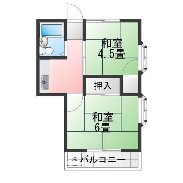 奥住コーポ第1(2K/2階)の間取り写真