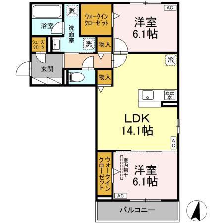 プルミエラムール(2LDK/3階)の間取り写真