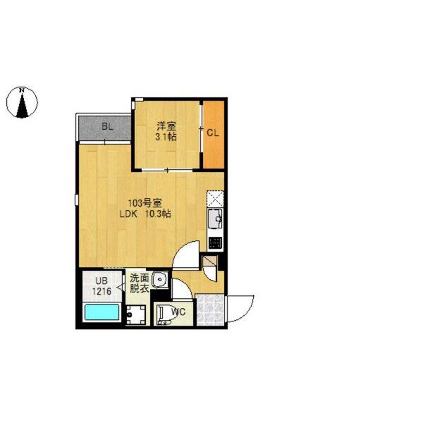 GRANTIC長町(1LDK/1階)の間取り写真