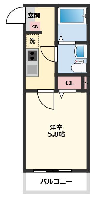 ソルロス船橋(1K/2階)の間取り写真