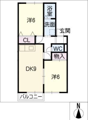 ベルメゾンクレア(2DK/2階)の間取り写真