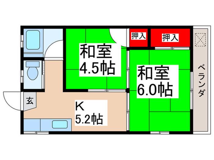 第一秋谷コーポ(2K/2階)の間取り写真