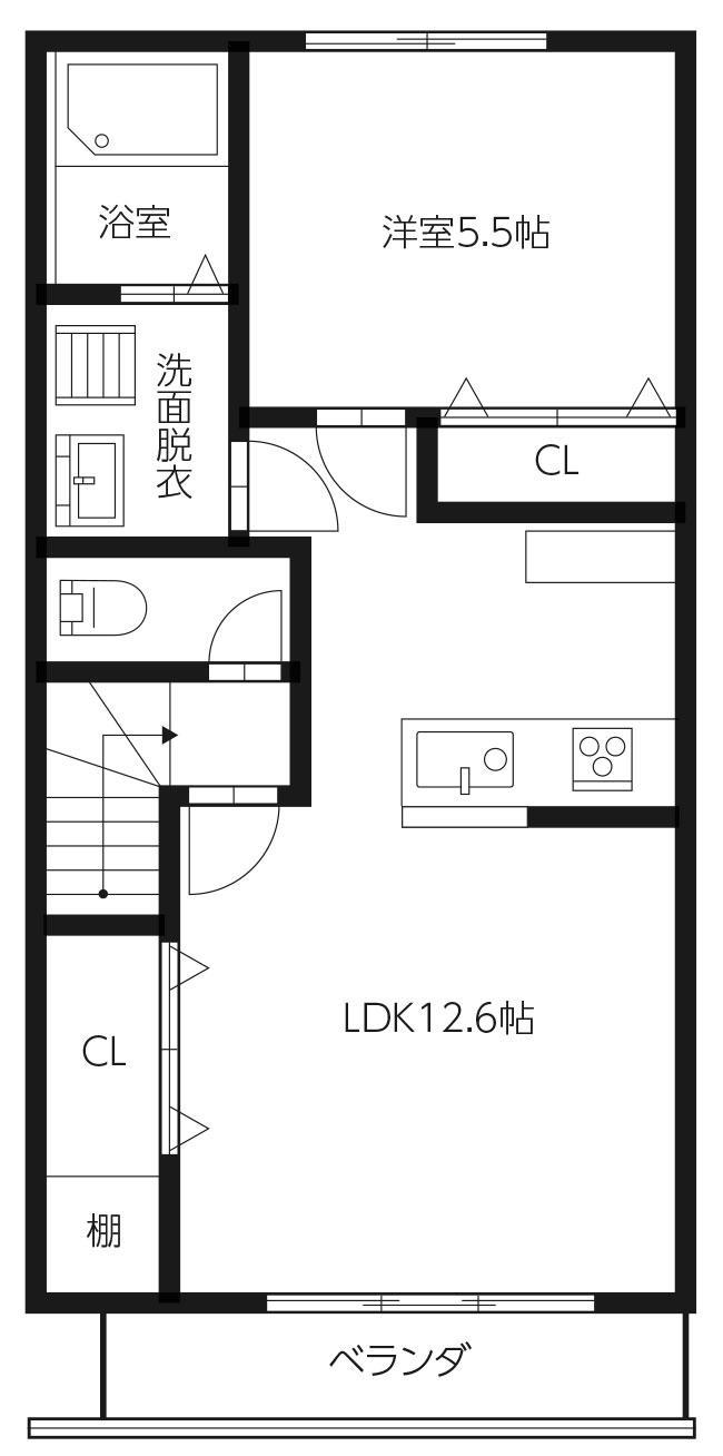 ピース・スクエア石井B(1LDK/2階)の間取り写真