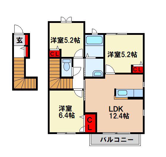 エクレールゆまち(3LDK/2階)の間取り写真