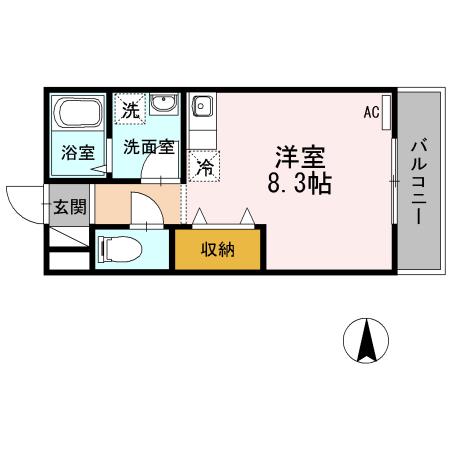 オリーヴァ花畑(ワンルーム/1階)の間取り写真