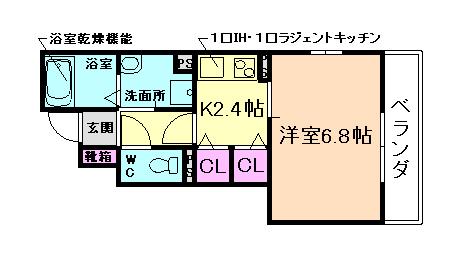 グリーンコート(1K/1階)の間取り写真