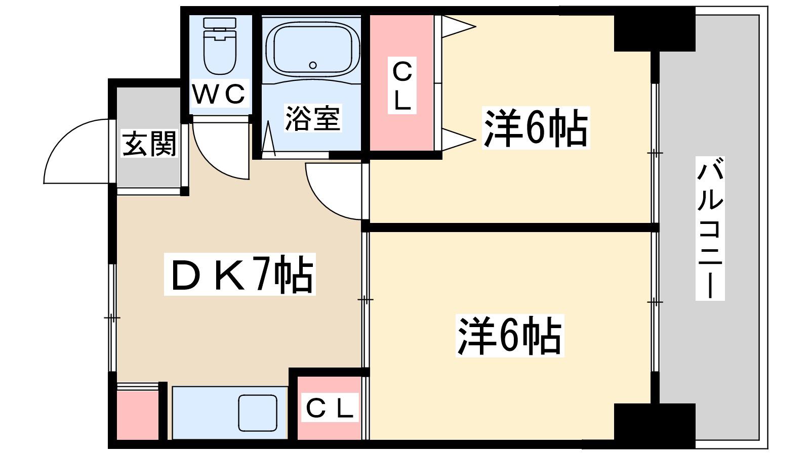 大淀ハイツ(2DK/7階)の間取り写真
