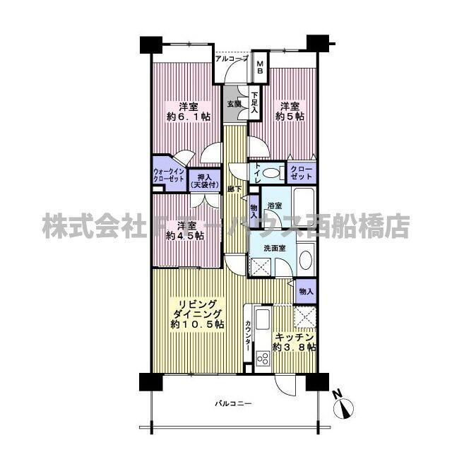 クレアシティ西船橋(3LDK/3階)の間取り写真