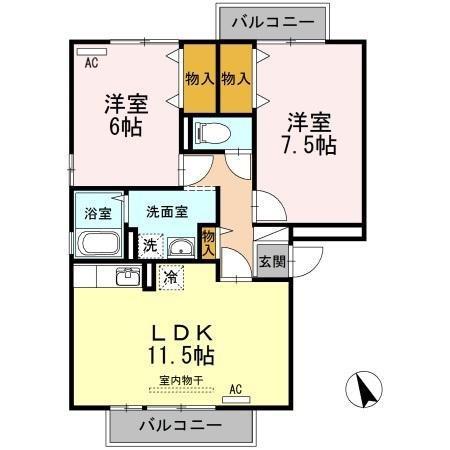 マンマミーヤC棟(2LDK/2階)の間取り写真