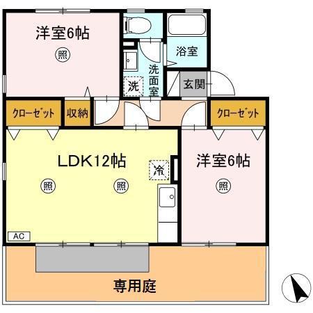 グレイス高田 B棟(2LDK/1階)の間取り写真