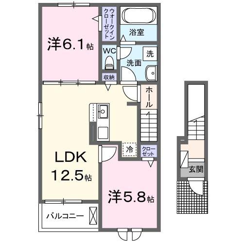 ユイマールI(2LDK/2階)の間取り写真