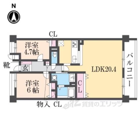 グランデージ王寺(2LDK/4階)の間取り写真