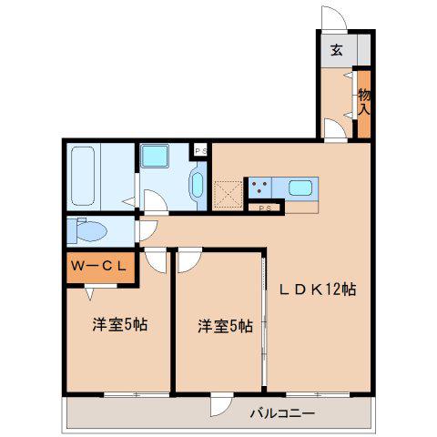 レセンテ生駒(2LDK/1階)の間取り写真