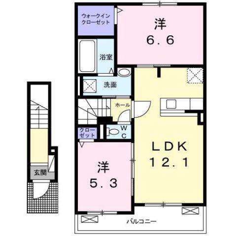 コスモス D(2LDK/2階)の間取り写真
