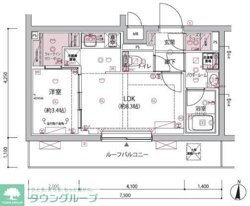 ARCOBALENO BUBAIGAWARA(1LDK/4階)の間取り写真