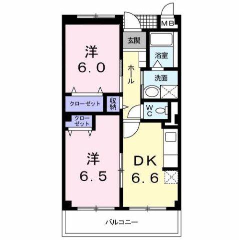 アム-ル・AK(2DK/4階)の間取り写真