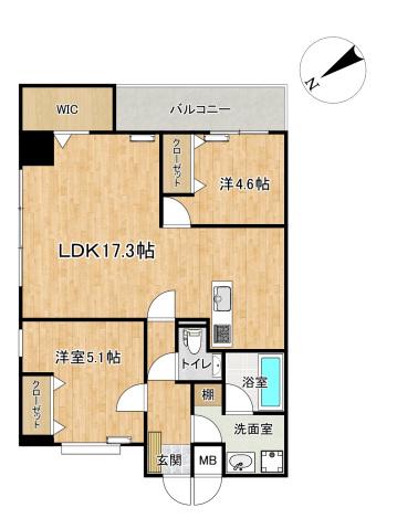グランドブルー谷郷I(2LDK/5階)の間取り写真