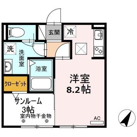 セジュールKFII(ワンルーム/1階)の間取り写真