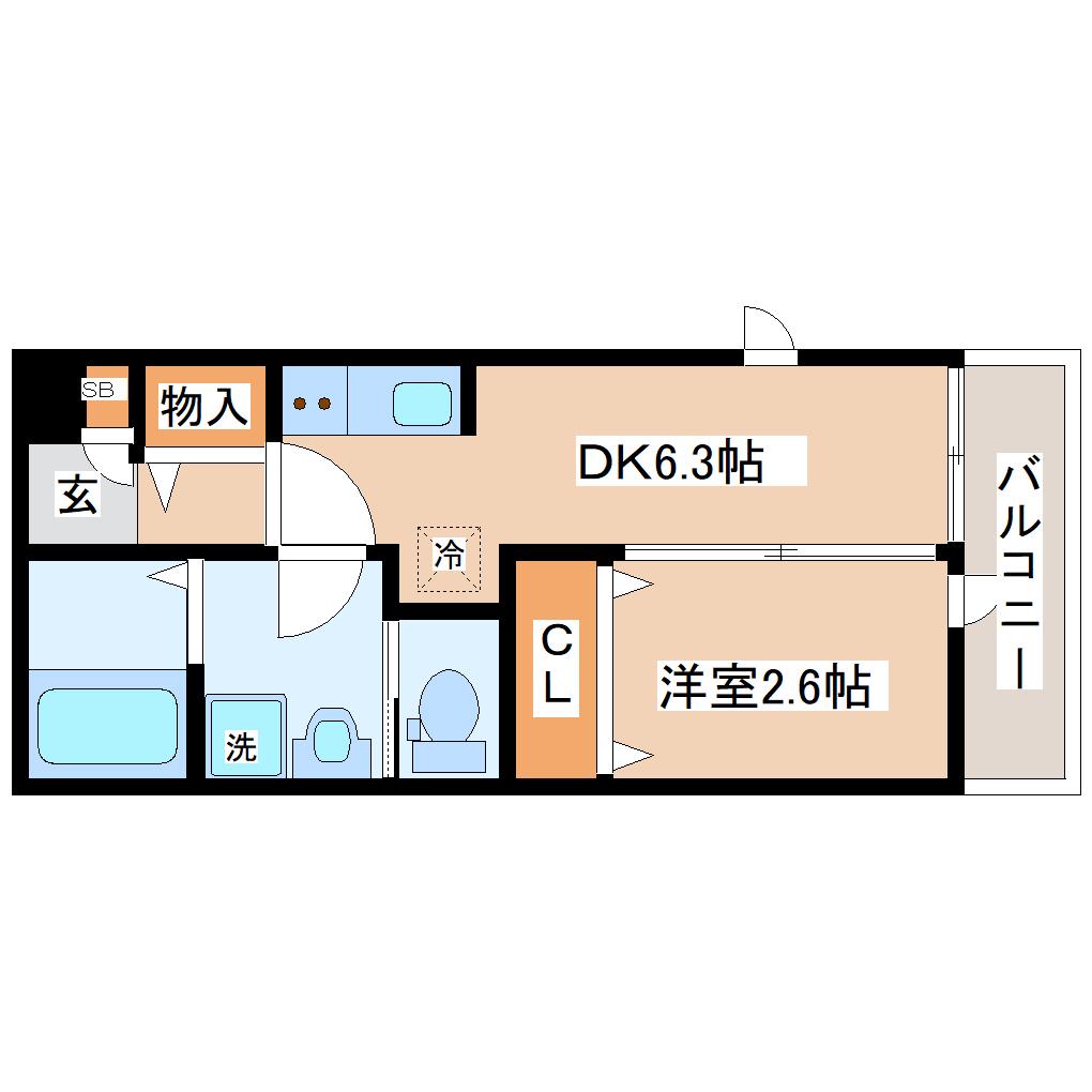 プログレス河原町(1DK/1階)の間取り写真