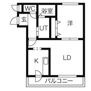 ディアコート山の手(1LDK/3階)の間取り写真