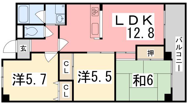 フローリッシュ I(3LDK/2階)の間取り写真