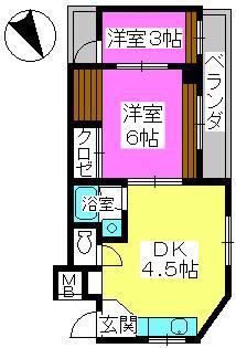 銀水ビル(2DK/4階)の間取り写真