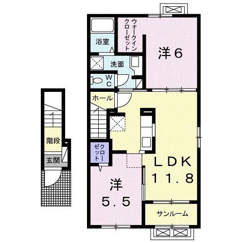 メル カノン1(2LDK/2階)の間取り写真