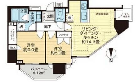 ライオンズ門前仲町レジデンス(2LDK/6階)の間取り写真