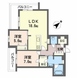 グリナージュ 歴史の散歩道(2LDK/3階)の間取り写真