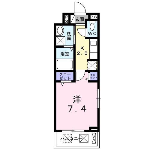 カレント(1K/2階)の間取り写真