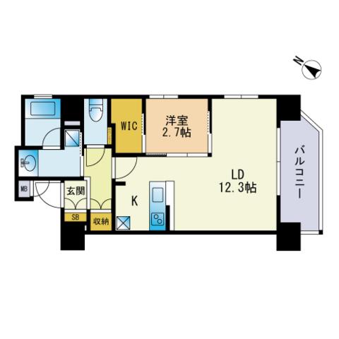 ネストピア薬院(1LDK/9階)の間取り写真
