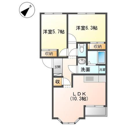 コーポひまわり(2LDK/1階)の間取り写真