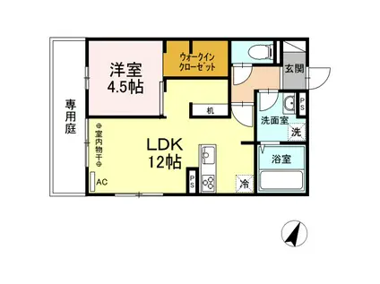アルバルーチェ黒髪(1LDK/1階)の間取り写真