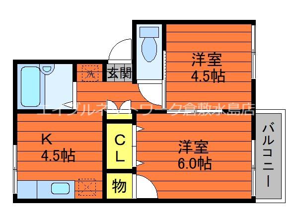 プレジール万寿東(2K/2階)の間取り写真