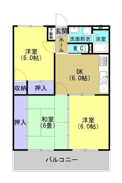 サンハイツ東A棟(3DK/3階)の間取り写真