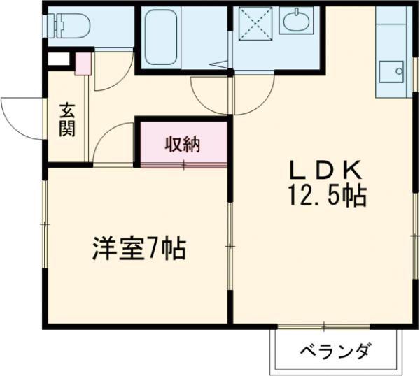 ビレッジアキ(1LDK/1階)の間取り写真