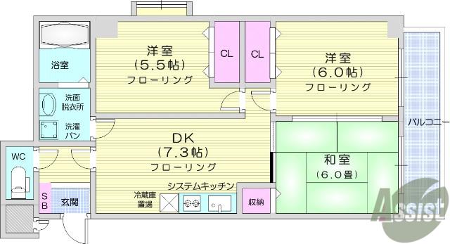 グレースJUN(3DK/5階)の間取り写真